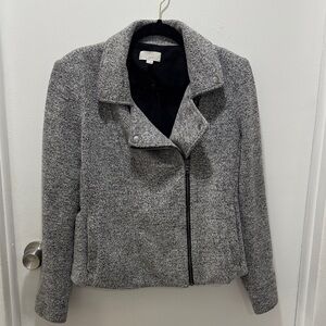 LOFT Gray Moto Jacket Medium Asymmetrical Zip Knit Blazer Style